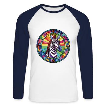 Zebra Colorful Watercolor Animal Pet Illustration - Unisex Long Sleeve Baseball T-Shirt - white/navy - Front - Nik (191cm)