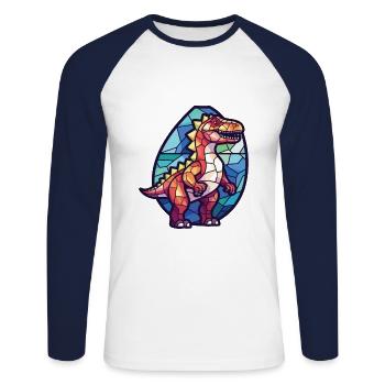 Illustration animale aquarelle colorée de dinosaure - T-shirt baseball manches longues Homme - blanc/marine - Devant - Nik (191cm)