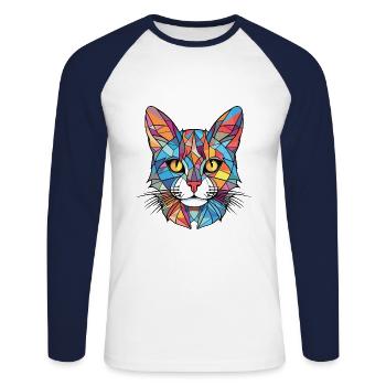 Europäische Kurzhaar-Hauskatzenrasse bunt - Unisex Baseballshirt langarm - Weiß/Navy - Vorne - Nik (191cm)