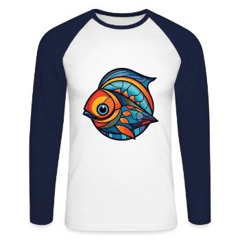 Fish Colorful Watercolor Animal Pet Illustration - Unisex Long Sleeve Baseball T-Shirt - white/navy - Front - Nik (191cm)