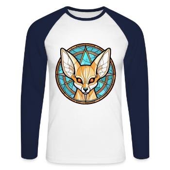 Fennec Fox bunte Aquarell-Tierillustration - Unisex Baseballshirt langarm - Weiß/Navy - Vorne - Nik (191cm)