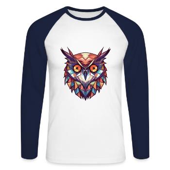 Langohreule Buntes Aquarell Tier Cartoon - Unisex Baseballshirt langarm - Weiß/Navy - Vorne - Nik (191cm)