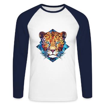 Leopard Colorful Watercolor Animal Illustration - Unisex Long Sleeve Baseball T-Shirt - white/navy - Front - Nik (191cm)