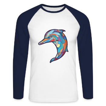 Dolphin Colorful Watercolor Animal Illustration - Unisex Long Sleeve Baseball T-Shirt - white/navy - Front - Nik (191cm)