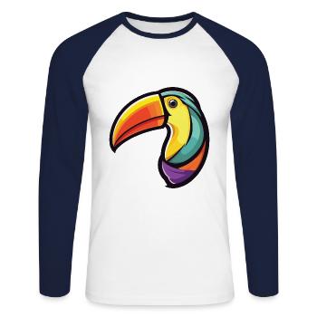 Toucan Coloré Aquarelle Animal Animal Illustration - T-shirt baseball manches longues Homme - blanc/marine - Devant - Nik (191cm)
