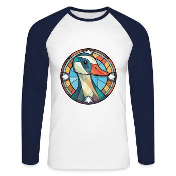Gans, Buntes, Aquarell, Tier, Haustier, Illustration - Unisex Baseballshirt langarm - Weiß/Navy - Vorne - Nik (191cm)