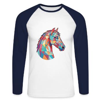 Pferd buntes Aquarell Tier Haustier Illustration - Unisex Baseballshirt langarm - Weiß/Navy - Vorne - Nik (191cm)