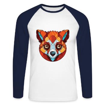 Rouge Vari Lémurien Coloré Aquarelle Animal Cartoon - T-shirt baseball manches longues Homme - blanc/marine - Devant - Nik (191cm)