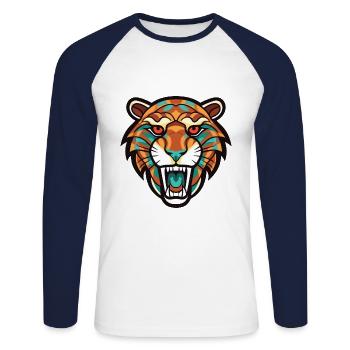 Snarling Grin Leopard Colorful Watercolor Animal - Unisex Long Sleeve Baseball T-Shirt - white/navy - Front - Nik (191cm)