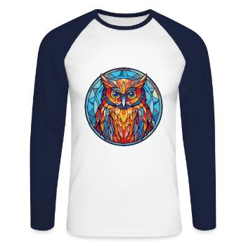 Eule buntes Aquarell Tier Haustier Illustration - Unisex Baseballshirt langarm - Weiß/Navy - Vorne - Nik (191cm)