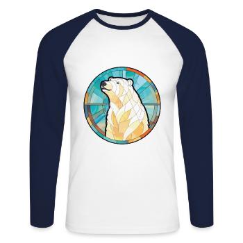 Polar Bear Colorful Watercolor Animal Illustration - Unisex Long Sleeve Baseball T-Shirt - white/navy - Front - Nik (191cm)