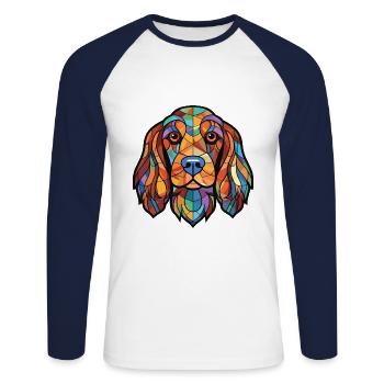 Cocker anglais Spaniel chien aquarelle colorée animal de compagnie - T-shirt baseball manches longues Homme - blanc/marine - Devant - Nik (191cm)
