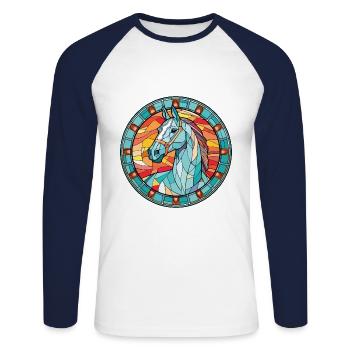 Pferd buntes Aquarell Tier Haustier Illustration - Unisex Baseballshirt langarm - Weiß/Navy - Vorne - Nik (191cm)