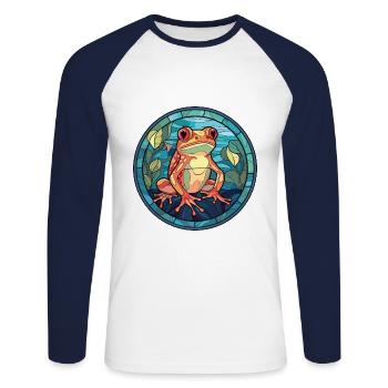Grenouille Aquarelle Colorée Animal Illustration D’animaux De Compagnie - T-shirt baseball manches longues Homme - blanc/marine - Devant - Nik (191cm)
