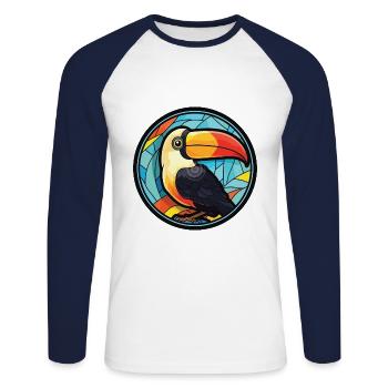 Toucan aquarelle colorée Animal animal de compagnie Illustration - T-shirt baseball manches longues Homme - blanc/marine - Devant - Nik (191cm)