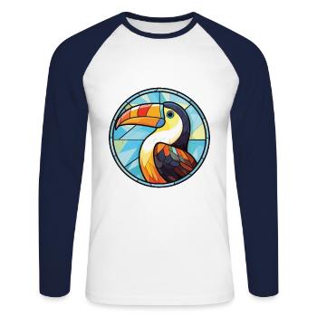 Toucan aquarelle colorée Animal animal de compagnie Illustration - T-shirt baseball manches longues Homme - blanc/marine - Devant - Nik (191cm)