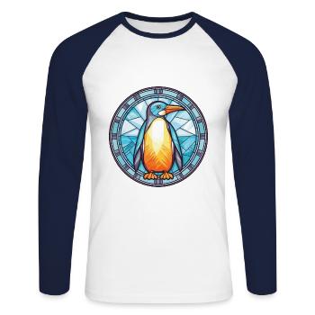 Pinguin bunte Aquarell-Tier-Illustration - Unisex Baseballshirt langarm - Weiß/Navy - Vorne - Nik (191cm)