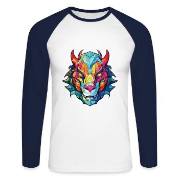 Drache Buntes Aquarell Tier Haustier Illustration - Unisex Baseballshirt langarm - Weiß/Navy - Vorne - Nik (191cm)