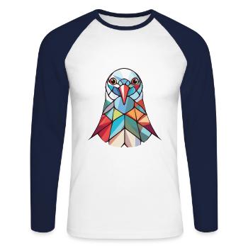 Taube buntes Aquarell Tier Haustier Illustration - Unisex Baseballshirt langarm - Weiß/Navy - Vorne - Nik (191cm)