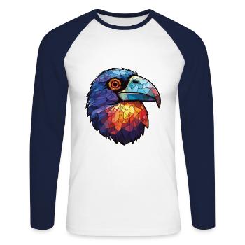 Corbeau aquarelle colorée Animal animal de compagnie Illustration - T-shirt baseball manches longues Homme - blanc/marine - Devant - Nik (191cm)