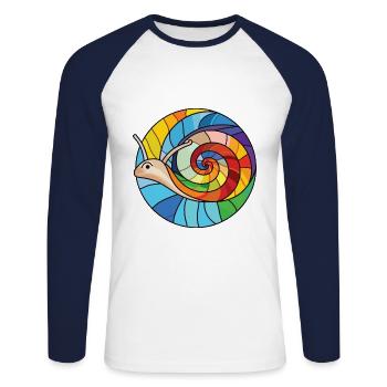 Snail Colorful Watercolor Animal Pet Illustration - Unisex Long Sleeve Baseball T-Shirt - white/navy - Front - Nik (191cm)