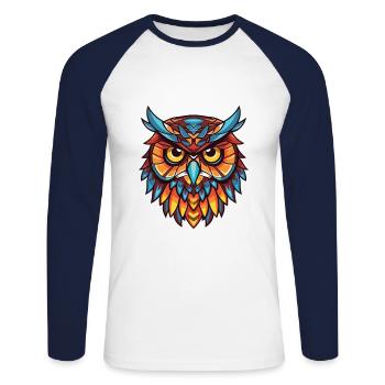 Eule buntes Aquarell Tier Haustier Illustration - Unisex Baseballshirt langarm - Weiß/Navy - Vorne - Nik (191cm)