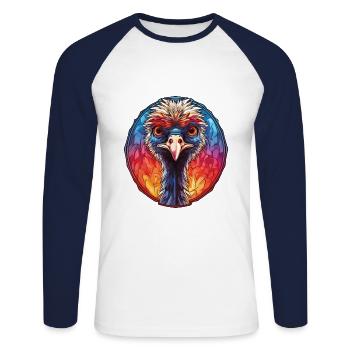 Strauß buntes Aquarell Tier Illustration - Unisex Baseballshirt langarm - Weiß/Navy - Vorne - Nik (191cm)