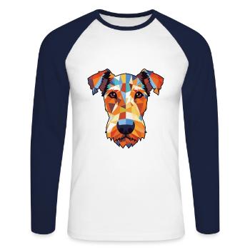 Airedale Terrier chien aquarelle colorée Animal - T-shirt baseball manches longues Homme - blanc/marine - Devant - Nik (191cm)