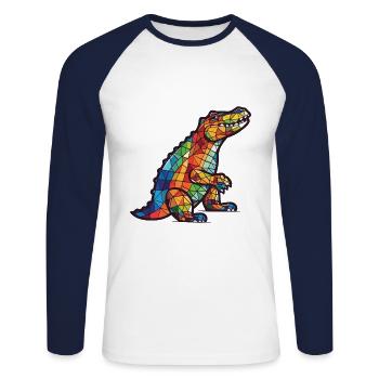 Crocodile Aquarelle Colorée Illustration Animale - T-shirt baseball manches longues Homme - blanc/marine - Devant - Nik (191cm)