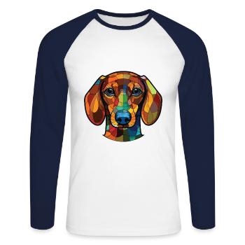 Teckel Chien Aquarelle Colorée Animal Cartoon - T-shirt baseball manches longues Homme - blanc/marine - Devant - Nik (191cm)
