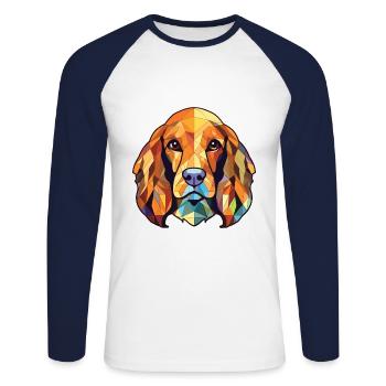 American Cocker Spaniel chien aquarelle colorée - T-shirt baseball manches longues Homme - blanc/marine - Devant - Nik (191cm)