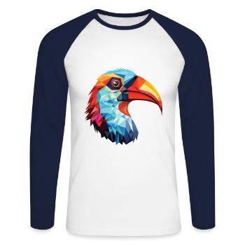 Oiseau Aquarelle Colorée Animal Illustration D’animaux De Compagnie - T-shirt baseball manches longues Homme - blanc/marine - Devant - Nik (191cm)