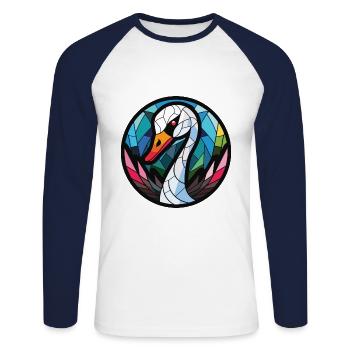 Schwarzer Schwan Buntes Aquarell Tier Illustration - Unisex Baseballshirt langarm - Weiß/Navy - Vorne - Nik (191cm)