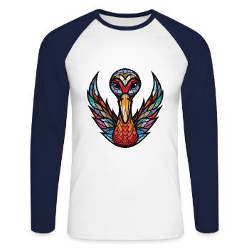 Schwarzer Schwan Buntes Aquarell Tier Illustration - Unisex Baseballshirt langarm - Weiß/Navy - Vorne - Nik (191cm)