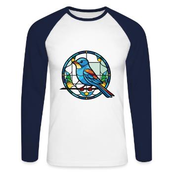 Blauer Vogel Buntes Aquarell Tier Illustration - Unisex Baseballshirt langarm - Weiß/Navy - Vorne - Nik (191cm)