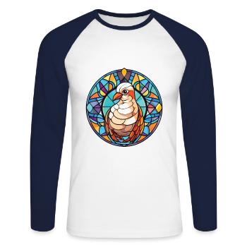 Taube buntes Aquarell Tier Haustier Illustration - Unisex Baseballshirt langarm - Weiß/Navy - Vorne - Nik (191cm)