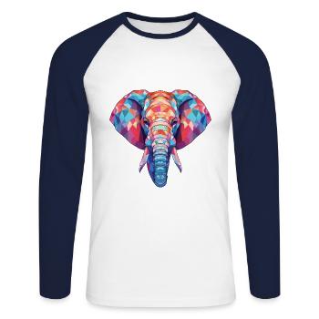 Illustration animale aquarelle colorée d'éléphant - T-shirt baseball manches longues Homme - blanc/marine - Devant - Nik (191cm)
