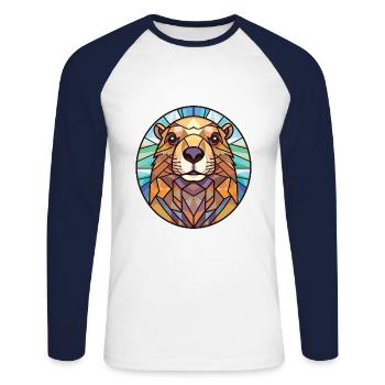 Murmeltier buntes Aquarell Tier Illustration - Unisex Baseballshirt langarm - Weiß/Navy - Vorne - Nik (191cm)