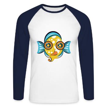 Flounder Fish Colorful Watercolor Animal Cartoon - Unisex Long Sleeve Baseball T-Shirt - white/navy - Front - Nik (191cm)