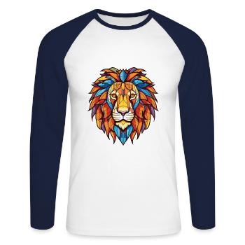 Lion Colorful Watercolor Animal Pet Illustration - Unisex Long Sleeve Baseball T-Shirt - white/navy - Front - Nik (191cm)