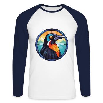 Pie aquarelle colorée Animal animal Illustration d’animaux de compagnie - T-shirt baseball manches longues Homme - blanc/marine - Devant - Nik (191cm)