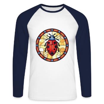Ladybug Colorful Watercolor Animal Illustration - Unisex Long Sleeve Baseball T-Shirt - white/navy - Front - Nik (191cm)