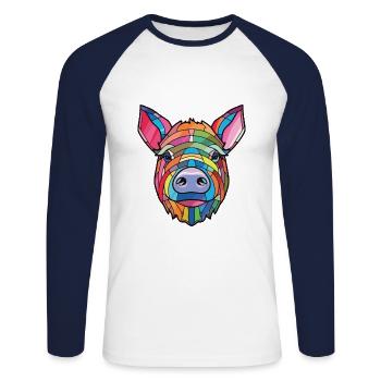 Pig Colorful Watercolor Animal Pet Illustration - Unisex Long Sleeve Baseball T-Shirt - white/navy - Front - Nik (191cm)