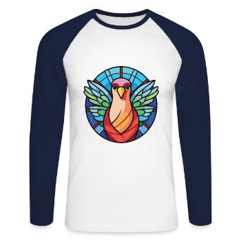 Taube buntes Aquarell Tier Haustier Illustration - Unisex Baseballshirt langarm - Weiß/Navy - Vorne - Nik (191cm)