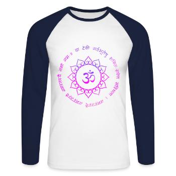 Symbole Bouddhiste om aum - T-shirt baseball manches longues Homme - blanc/marine - Devant - Nik (191cm)