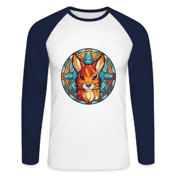 Squirrel Colorful Watercolor Animal Illustration - Unisex Long Sleeve Baseball T-Shirt - white/navy - Front - Nik (191cm)
