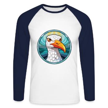 Möwe bunte Aquarell-Tier-Illustration - Unisex Baseballshirt langarm - Weiß/Navy - Vorne - Nik (191cm)