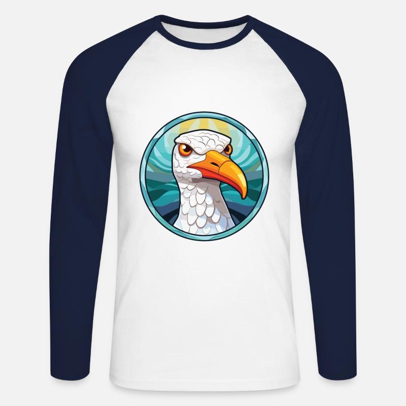 Möwe bunte Aquarell-Tier-Illustration - Unisex Baseballshirt langarm - Weiß/Navy