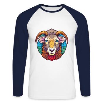 Schaf buntes Aquarell Tier Haustier Illustration - Unisex Baseballshirt langarm - Weiß/Navy - Vorne - Nik (191cm)