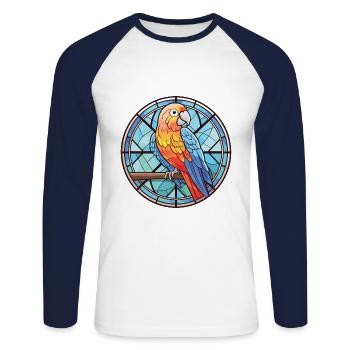 Papagei Buntes Aquarell Tier Haustier Illustration - Unisex Baseballshirt langarm - Weiß/Navy - Vorne - Nik (191cm)